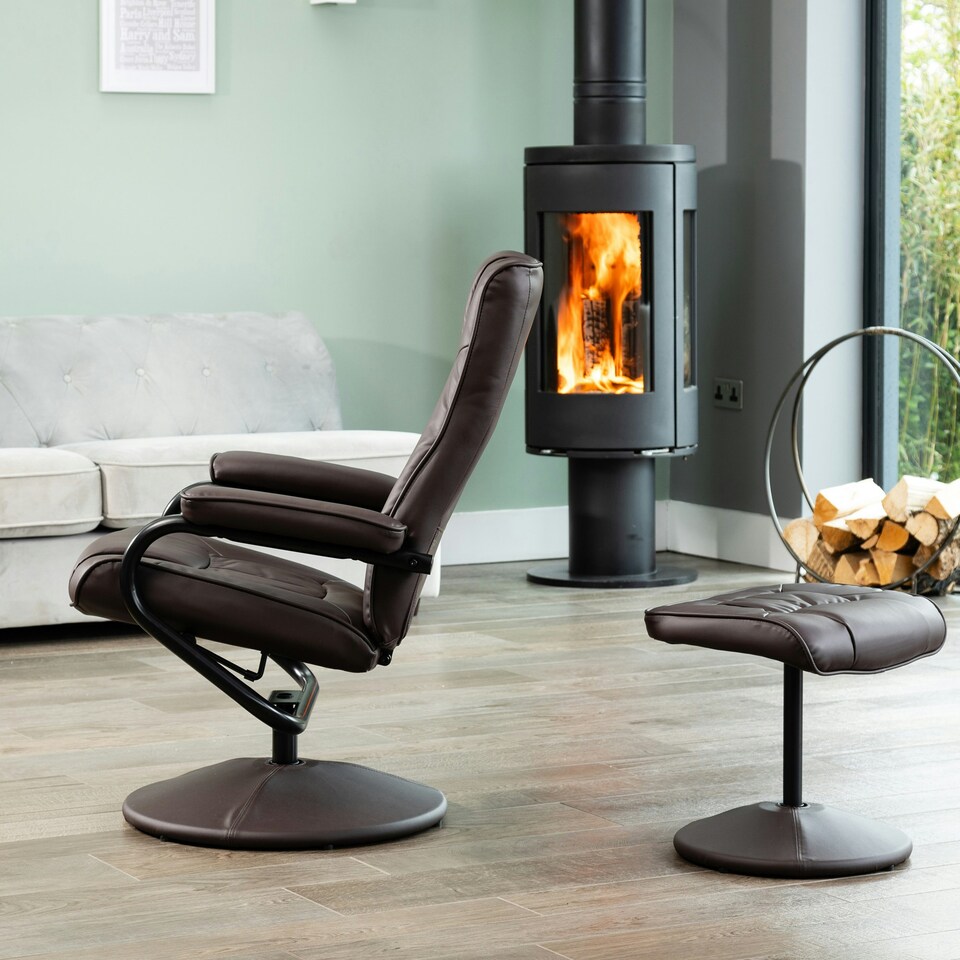 image 1 of Gibson Swivel Recliner and Footstool - Brown