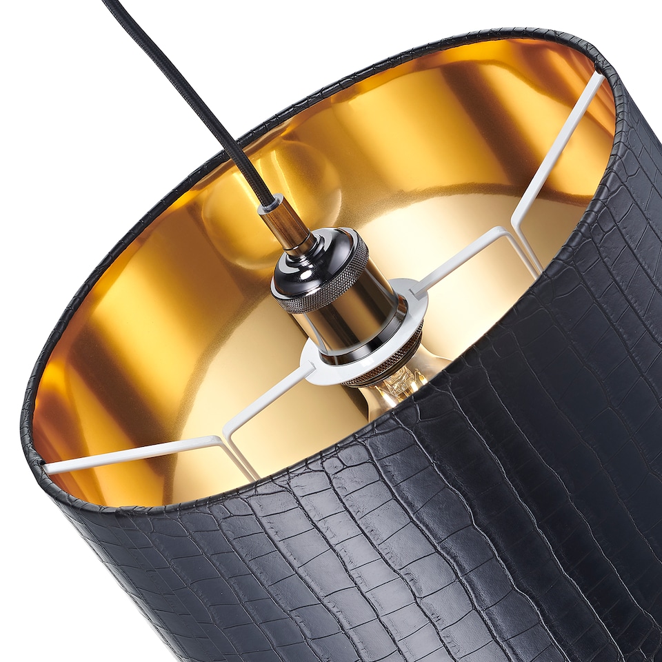 image 1 of Modern Black Croc Design Faux Leather 12 Lamp Shade with Shiny Gold Inner | Black