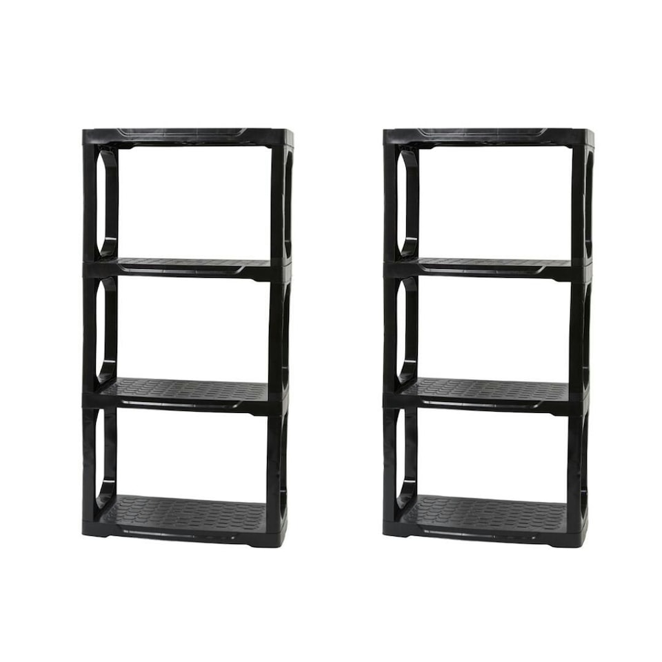 2 x 1.4m Heavy Duty Plastic 4 Tier Shelving Garage Storage Units in Black