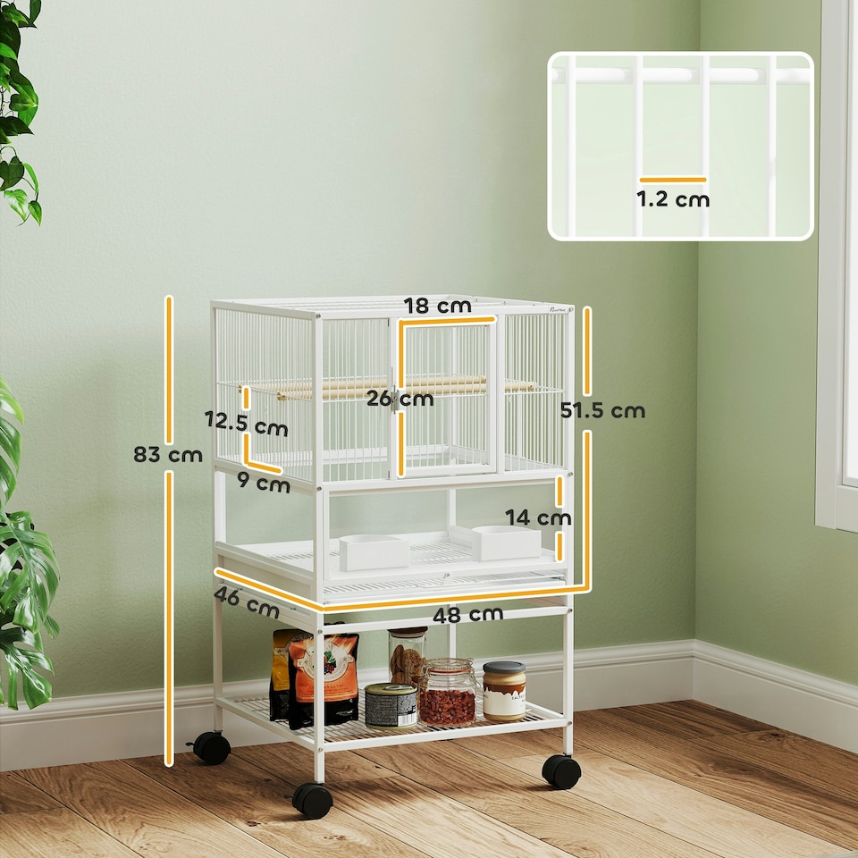 image 1 of PawHut Bird Cage Parrot Cage with Rolling Stand Acrylic Viewing Panels White