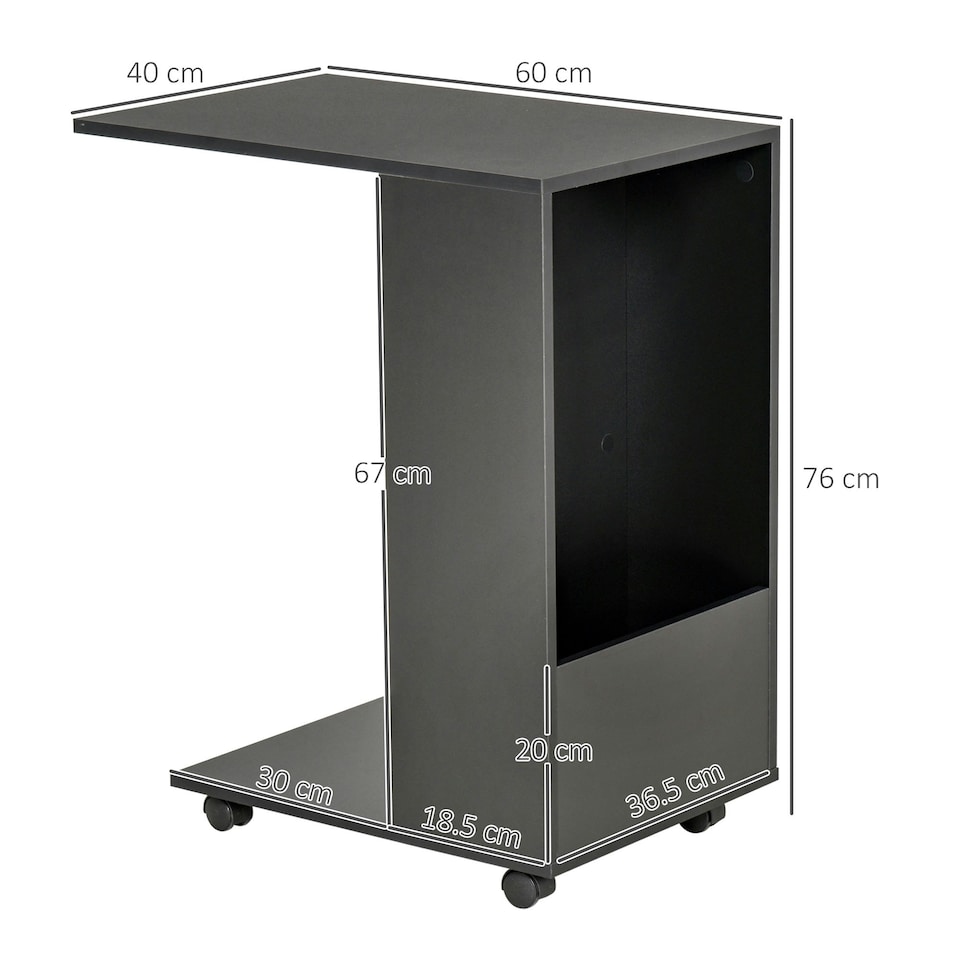 image 1 of HOMCOM Mobile Sofa Side Table for Laptop Coffee w/ Storage and Casters, Black