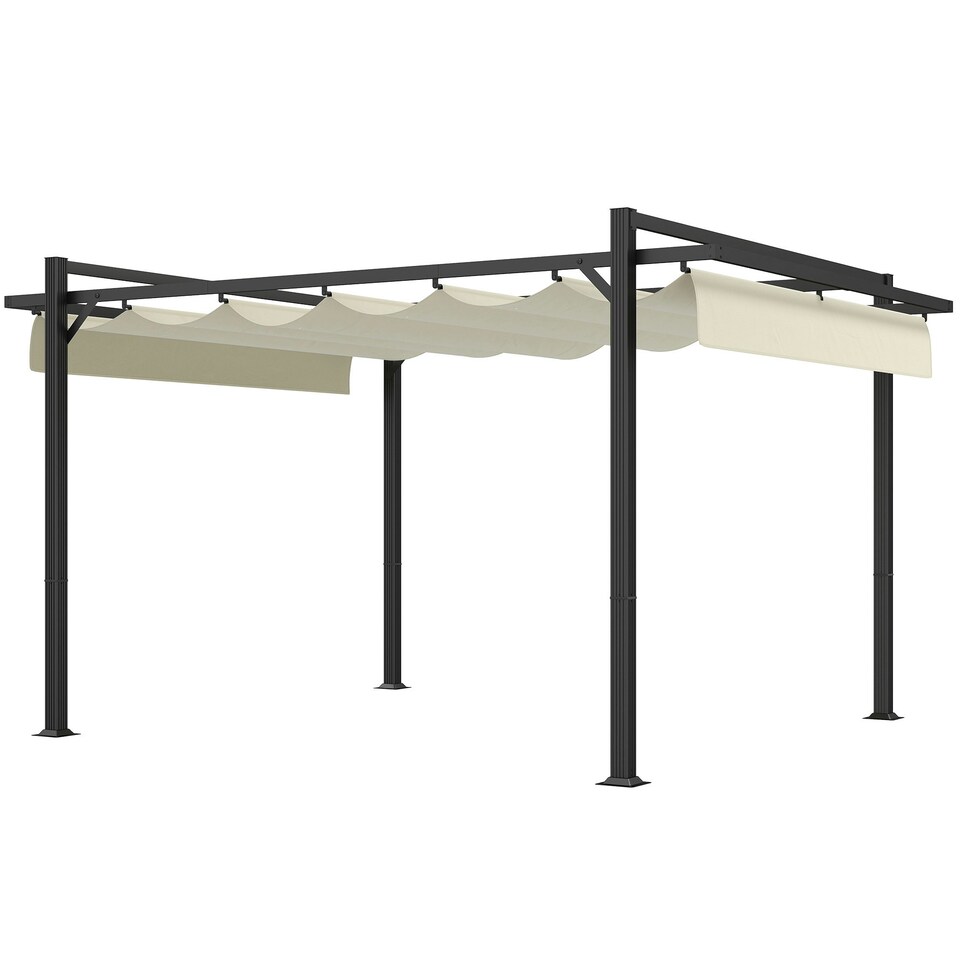 image 1 of Outsunny 3 x 4m Pergola with Retractable Roof and Aluminium Frame, Khaki