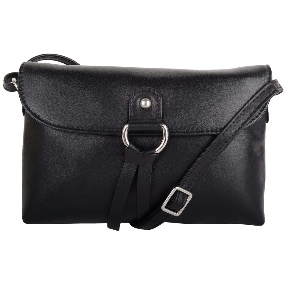image 1 of Premium Soft Genuine Leather Cross Body Shoulder Bag, Tassel Detail Blue | Slate Blue