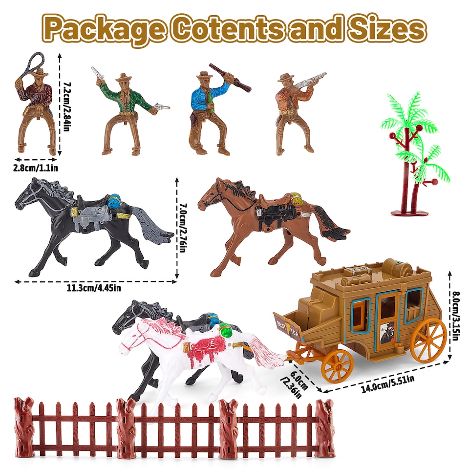 image 1 of Wild West Cowboy Toy Set with Horses Stagecoach and Accessories