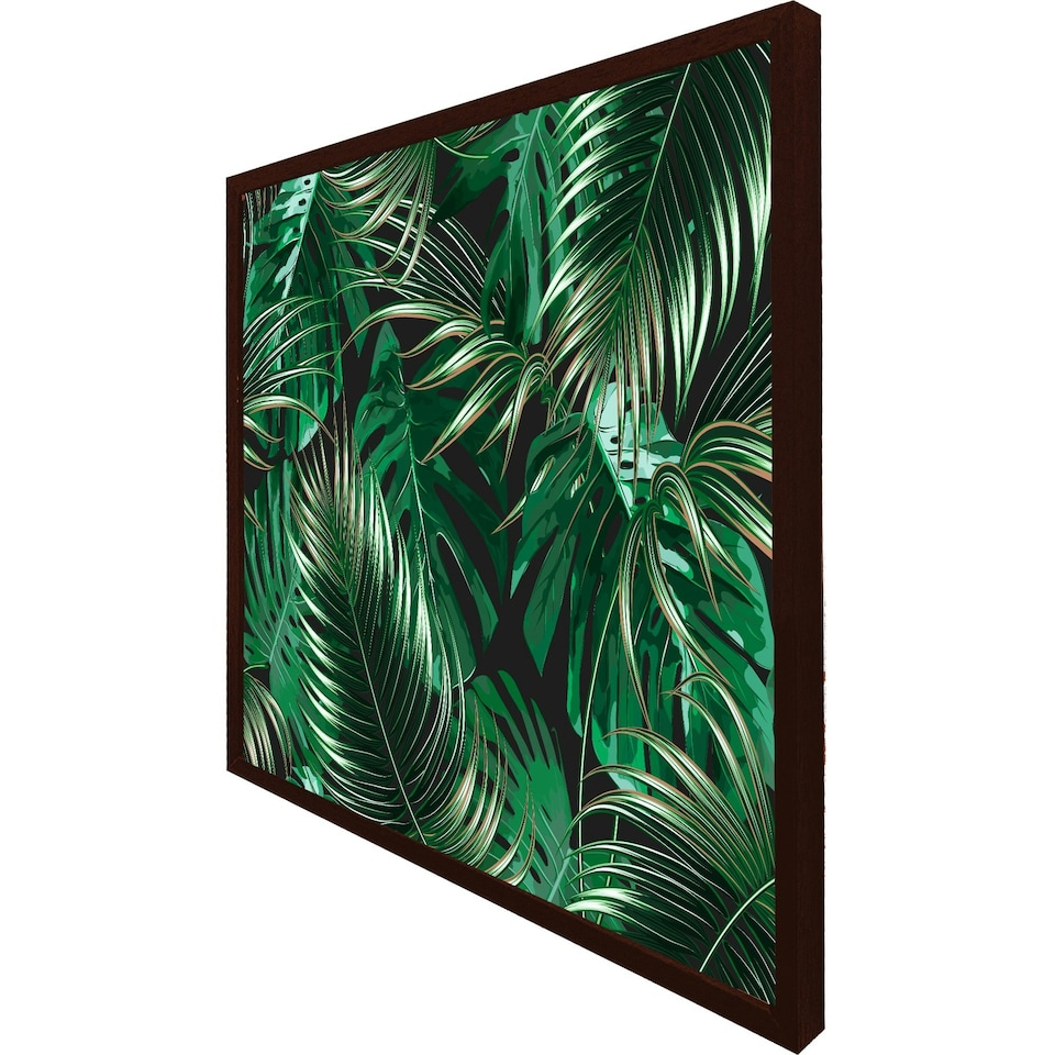 image 1 of Tropical leaves on black (Picture Frame) White | XL