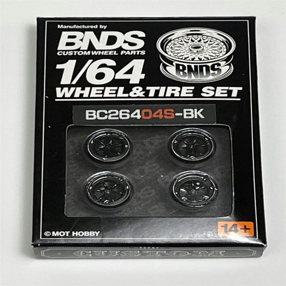 image 1 of BNDS Custom Wheel Parts Wheel and Tyre Set Gloss Black 1:64 MOT Hobby BC26404SBK