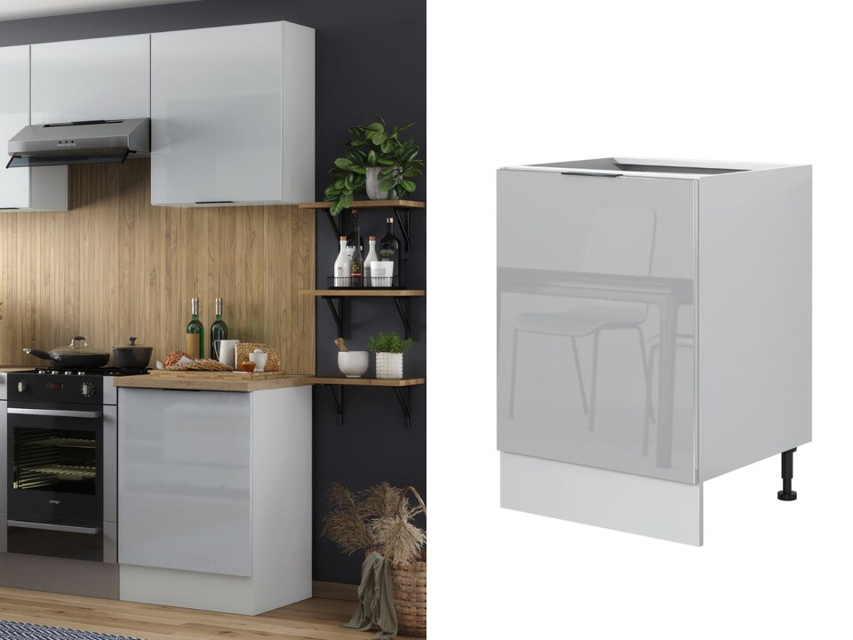 image 1 of Kitchen Cabinet 600mm Base Unit Modern Grey High Gloss Storage Cupboard Soft Close Star