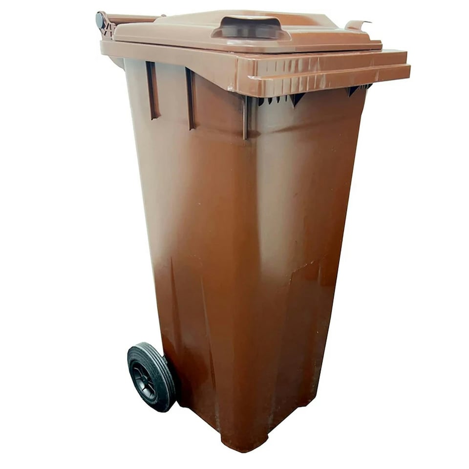 image 1 of Large 140 Litre Brown Coloured Outdoor Council Wheelie Bins Complete With Lid And Wheels Brown