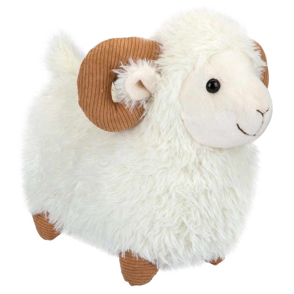 image 1 of vfm-estore Sheep With Horns Soft Plush Toy - Huggable White Farm Animal Stuffed Toy