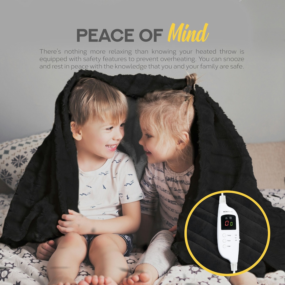 image 1 of MONHOUSE Heated Throw - Single Electric Blanket - 130 x 160 cm - Digital Controller - 9H Timer, 9 Heat Settings, Auto Shutoff