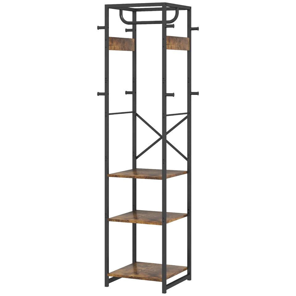 image 1 of Industrial Entryway Hall Tree Coat Rack Stand With Shoe Storage and Hooks