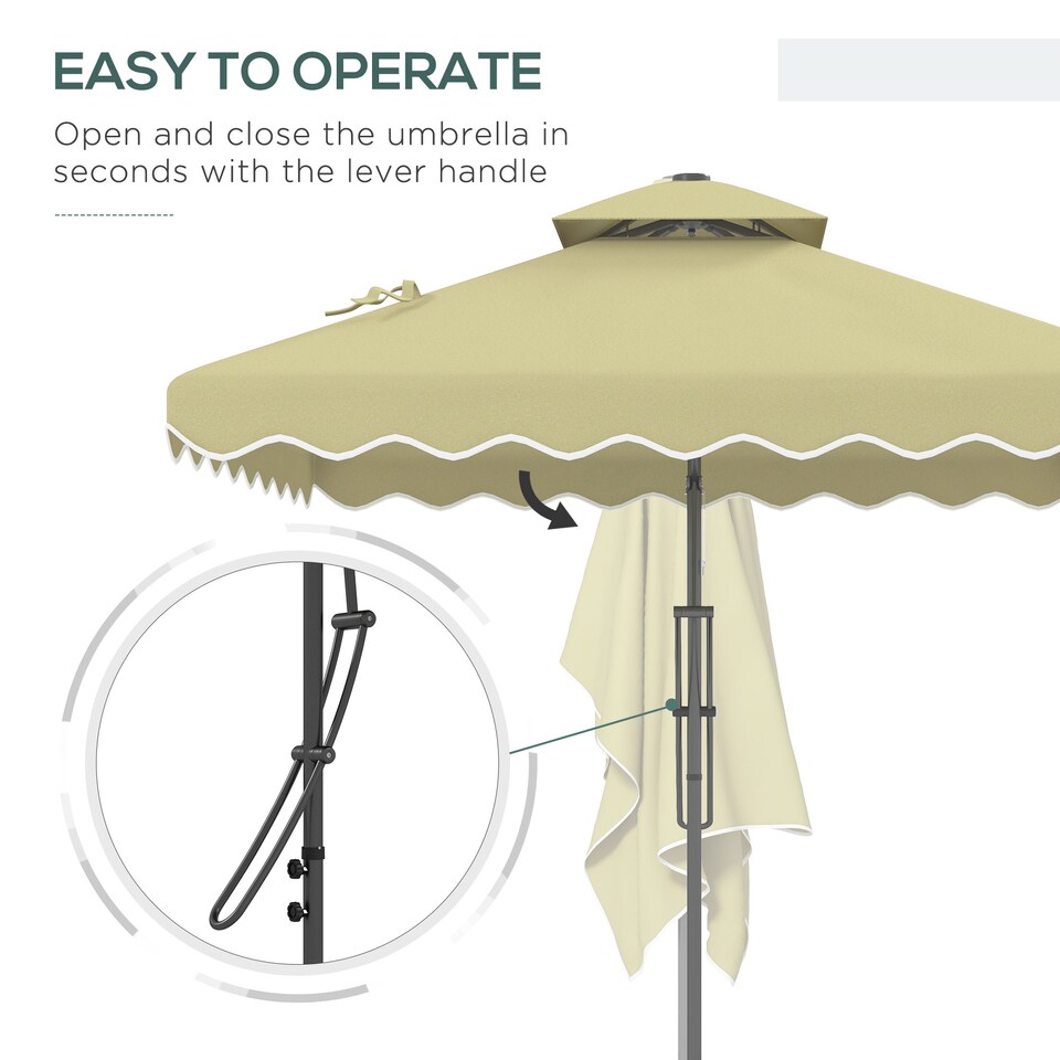 image 1 of Outsunny 2.5m Cantilever Parasol with Easy Lever, Square Double Top Garden Parasol Umbrella with Ruffles and Cross Base, Overhanging Outdoor Sun Shades, Beige
