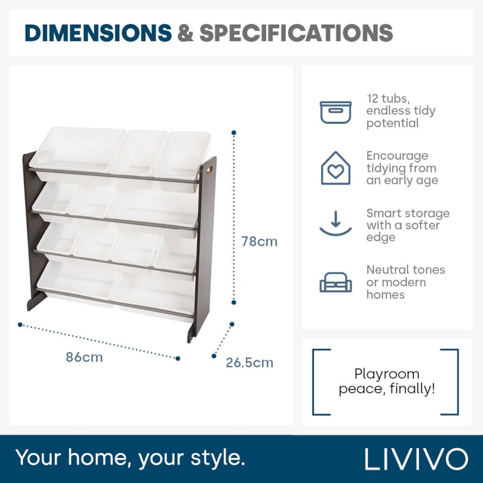 image 1 of Childrens 4 Tier Toy Storage Grey