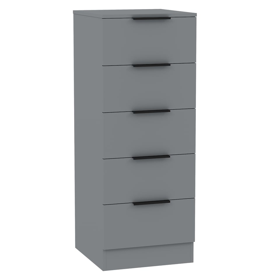 image 1 of Vida Designs Trega 5 Drawer Tall Narrow Chest of Drawers Bedroom Storage Unit - Grey