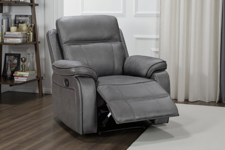image 1 of Faux Leather Grey Manual Recliner Chair VEGAS