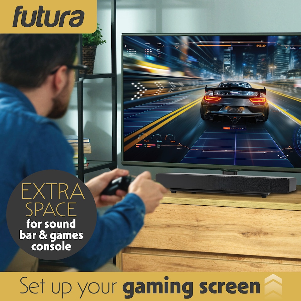 image 1 of Futura 24-60 Inch Universal TV Table Stand, Swivel & Height Adjustable 45kg Load Black