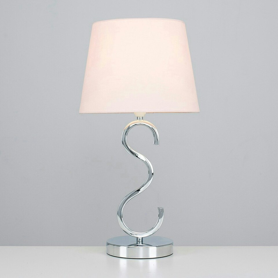 image 1 of ValueLights Modern Sleek Design Polished Chrome Touch Table Lamp With Pink Light Shade