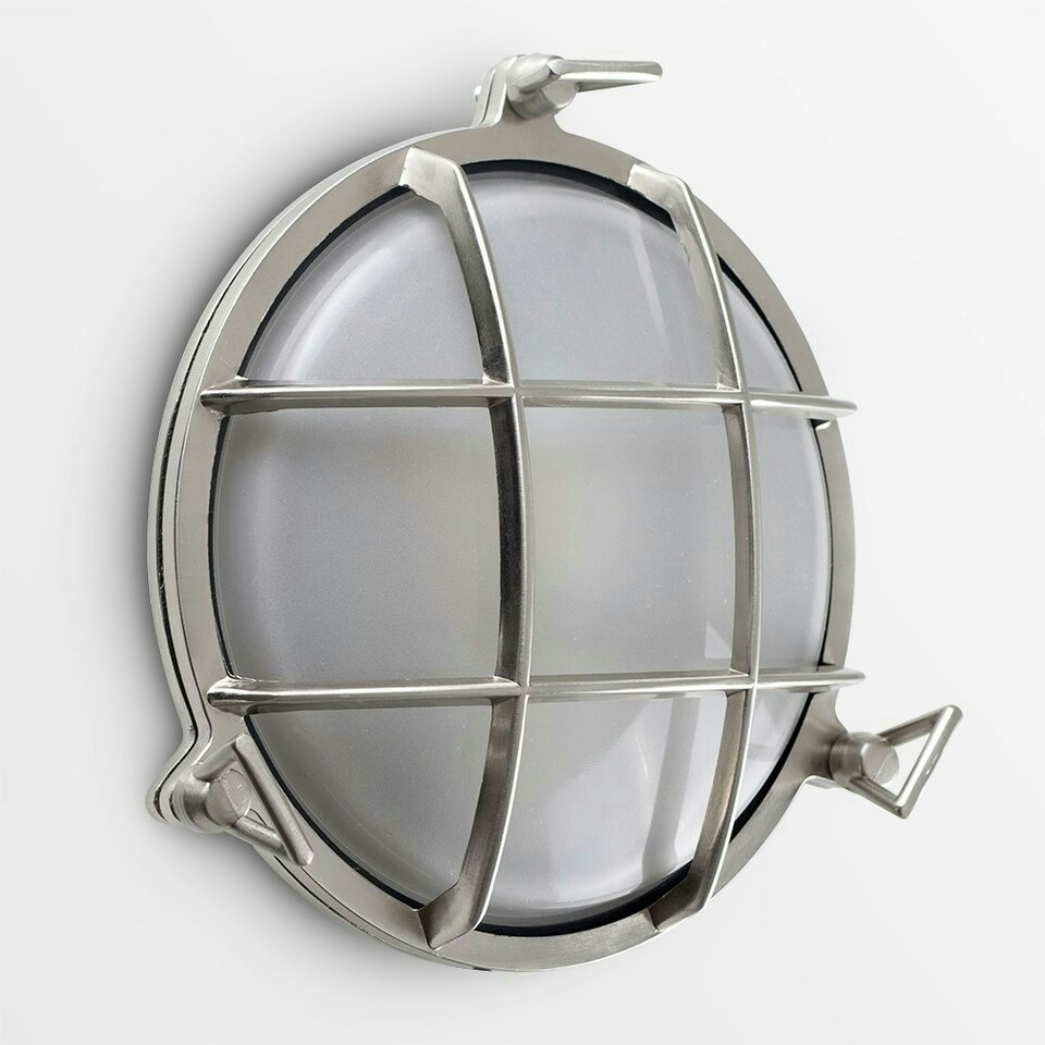 image 1 of ValueLights Stern Nautical Brushed Silver Bulkhead Light and E27 GLS LED 4W Warm White 2700K Bulb