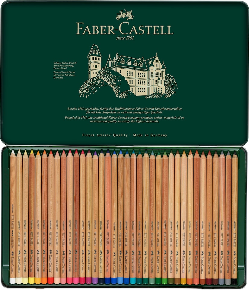 image 1 of Faber-Castell PITT Pastel Pencil Set, Multicoloured, Tin of 36
