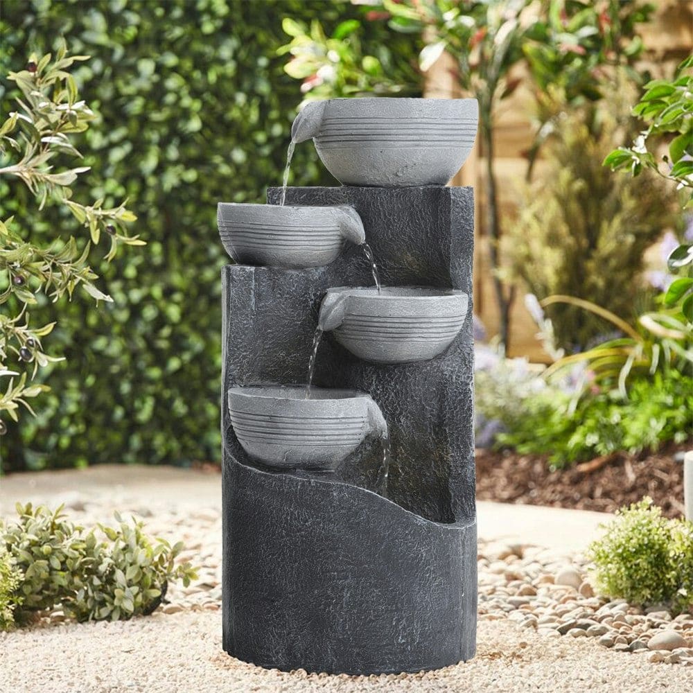 Living and Home Outdoor Garden Solar-Powered Water Fountain Rockery Decor | Grey