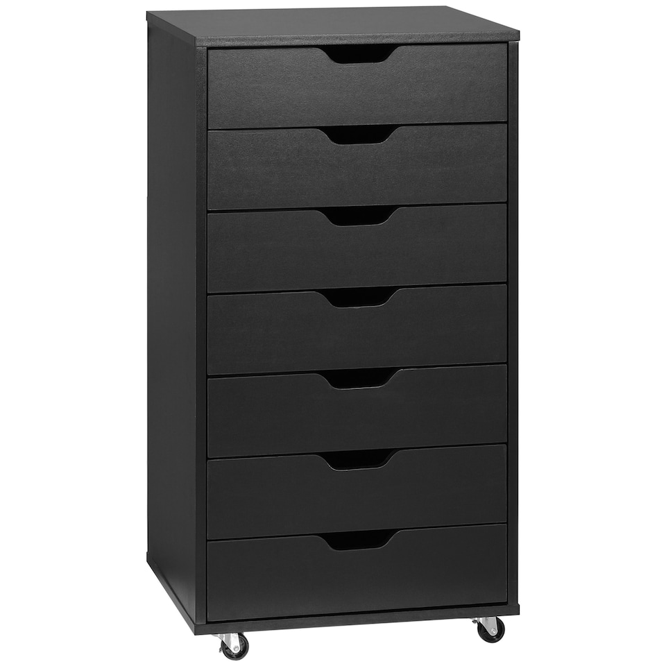 image 1 of Vinsetto Mobile Filing Cabinet, 7-drawer File Cabinet with Wheels, Black