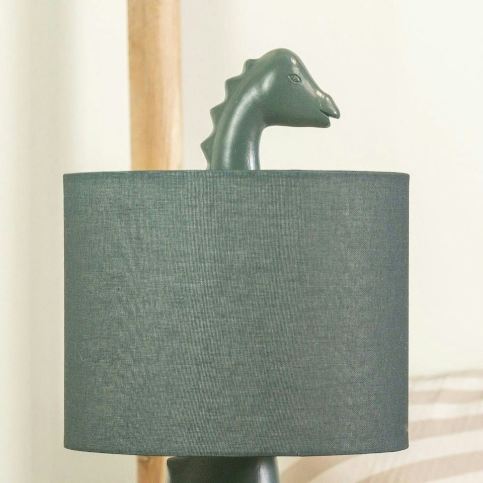 image 1 of ValueLights Kids Green Dinosaur Bedside Table Lamp with Drum Fabric Shade - Including Bulb Green