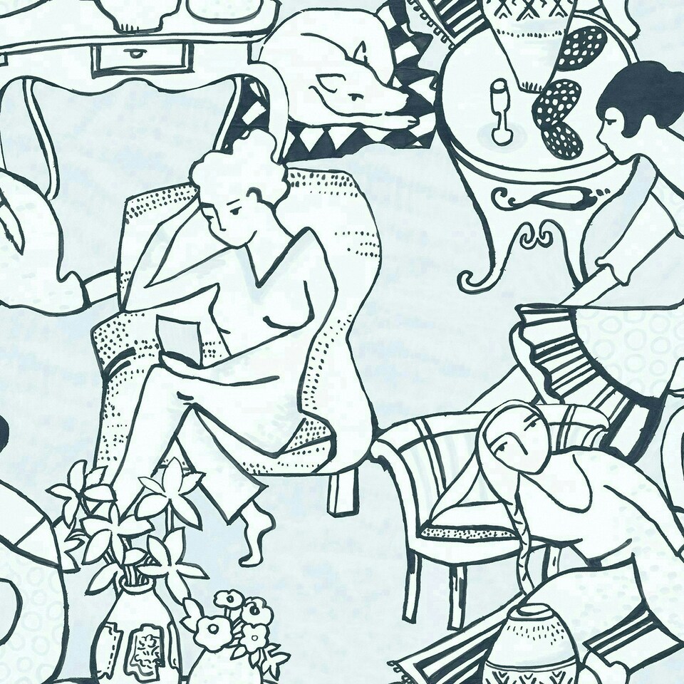 image 1 of NuWallpaper NUS4547 Illustrative Leisure Ladies Novelty Peel & Stick Wallpaper, Blue Multi