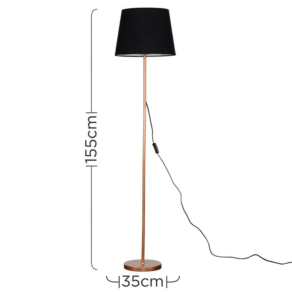 image 1 of ValueLights Charlie Copper Floor Lamp Black Taper Shade 