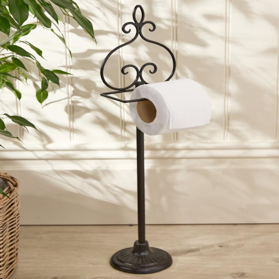 image 1 of Ornate Cast Iron Standing Toilet Roll Holder