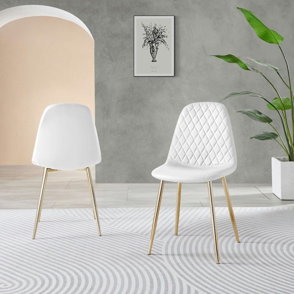 image 1 of Furniturebox 2x White Corona Dining Chairs (Gold)