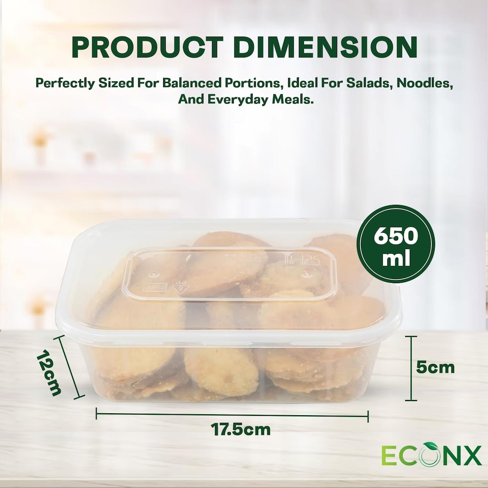 image 1 of ECONX 650ml Plastic Food Storage Containers With Lids Microwave & Freezer Safe Takeaway Reusable Food Containers x 25pk
