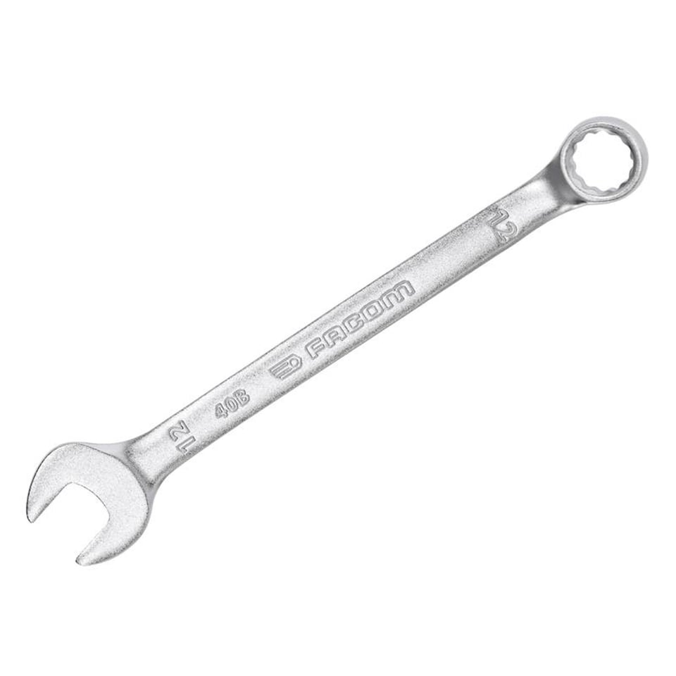 Facom 40B.12 Slim Metric Combination Spanner 12mm - 12-Point OGV Ring, 15  Degree Offset Handle, Matt Chrome Finish.