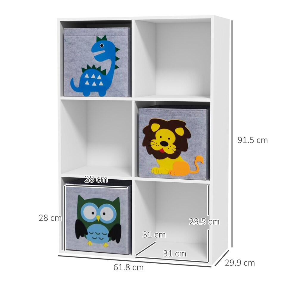 image 1 of ZONEKIZ Toy Organiser with Three Non-Woven Fabric Drawers for Bedroom - White | White | 61.8 x 29.9 x 91.5 cm