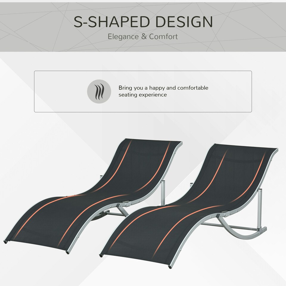 image 1 of Outsunny Set of 2 Zero Gravity Lounge Chair Recliners Sun Lounger Black