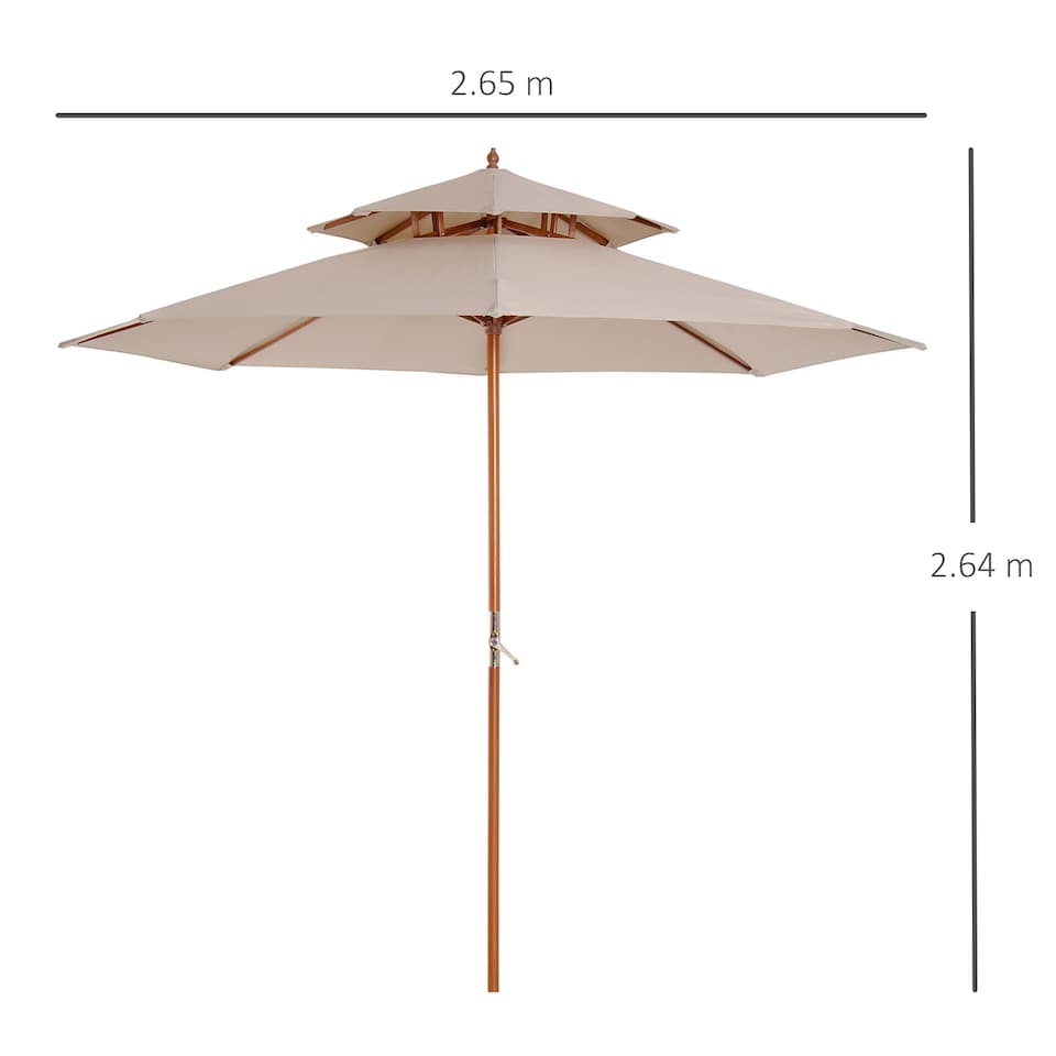 image 1 of Outsunny 2.7 m Garden Parasol Umbrella, Double Tier Garden Umbrellas Outdoor Sun Umbrella Sunshade Bamboo Ribs, Beige