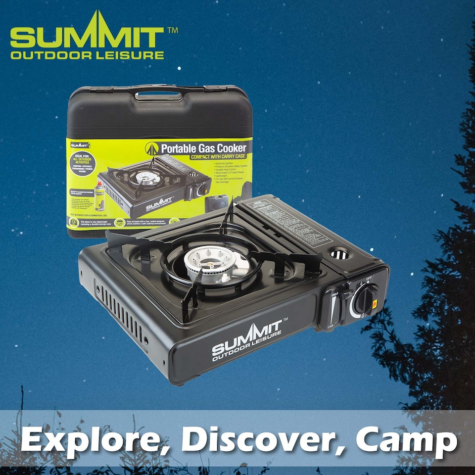 image 1 of vfm-estore Portable Gas Stove with Electronic Ignition and Wind Shield - Black