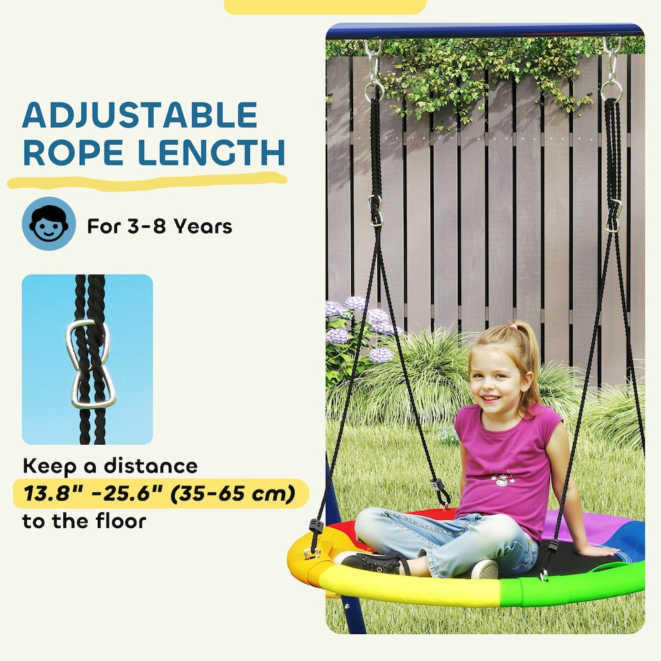 image 1 of AIYAPLAY 6 in 1 Kids Swing Set with 3 Swings, Climbing Net and Ladder