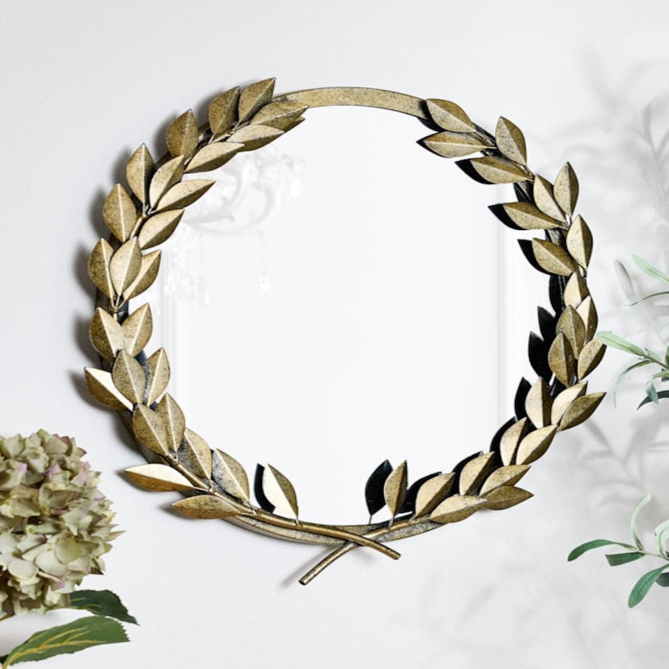 image 1 of Laurent Botanical Gold Round Mirror Gold