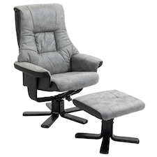 HOMCOM Recliner Armchair Footstool Duo Vintage Wood Base Home