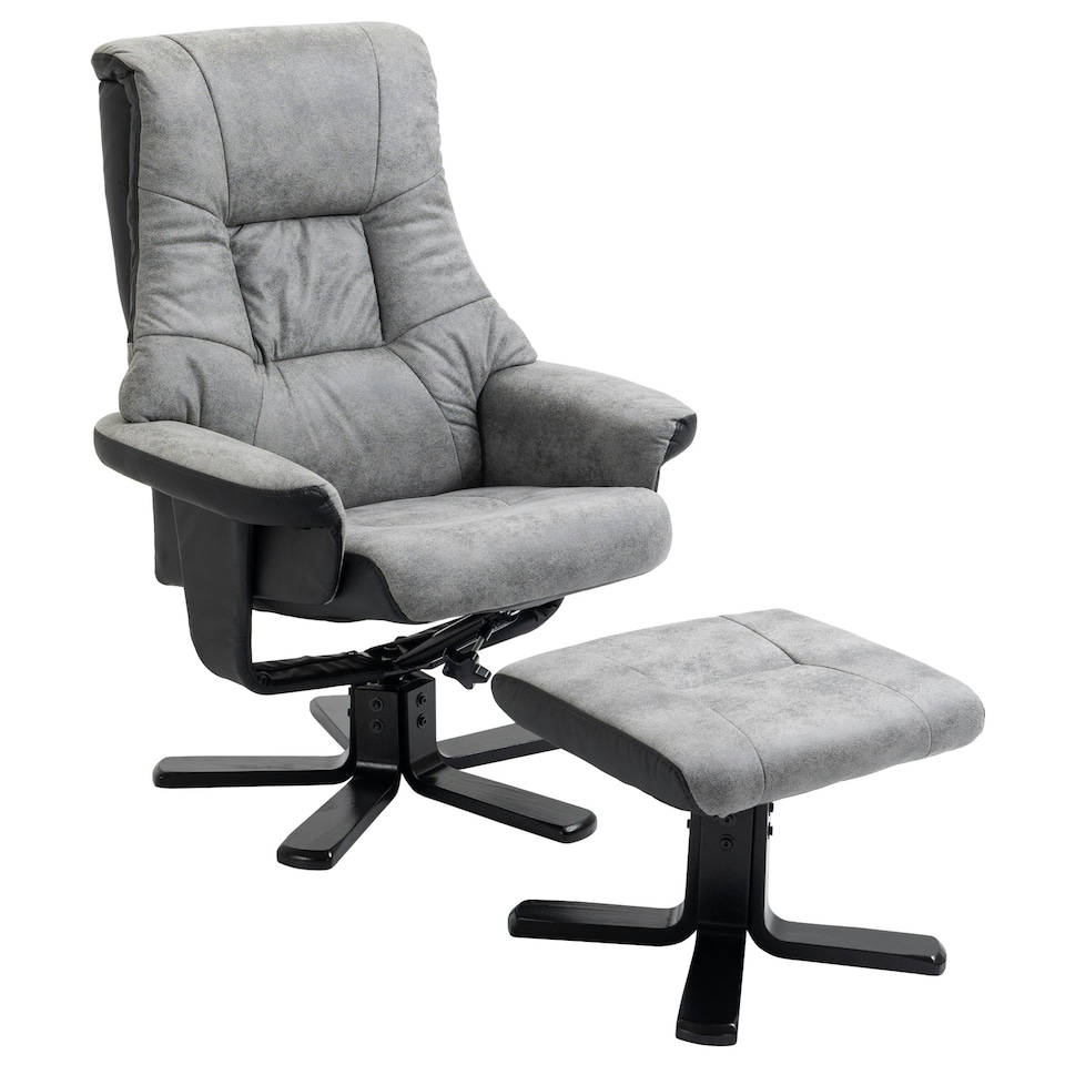 image 1 of HOMCOM Recliner Armchair Footstool Duo Vintage Wood Base Home