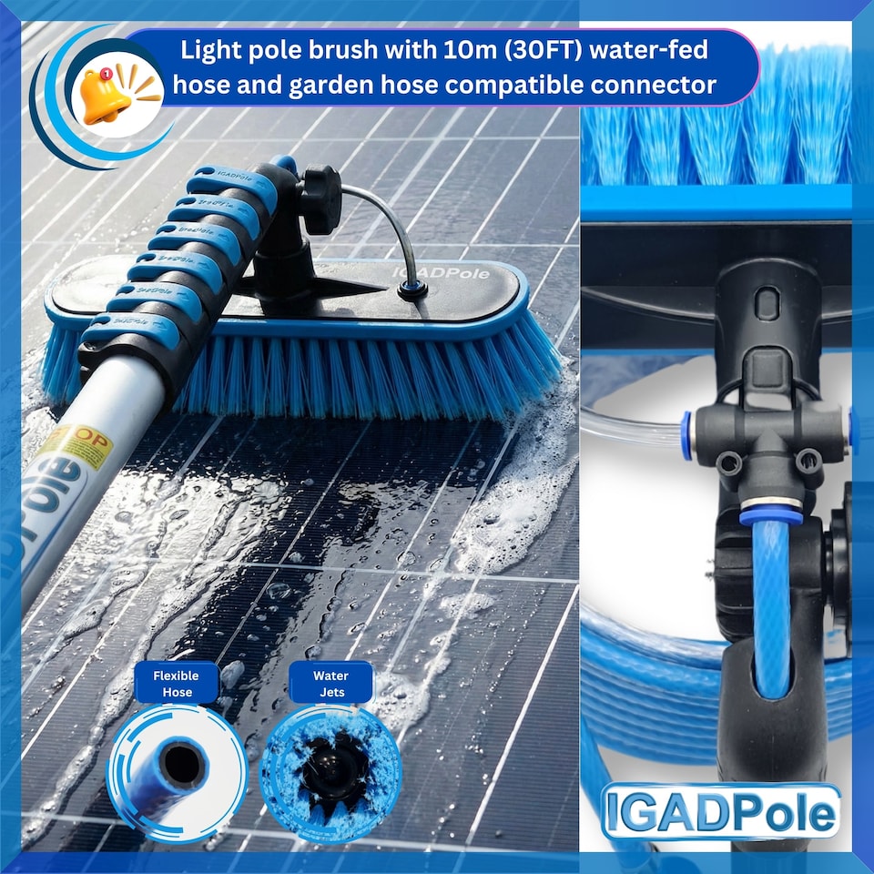 image 1 of IGADPole 9m (30ft) Water-Fed Pole Cleaning Kit – Includes Water-fed Brush, Cobweb & Microfibre Duster, Soap Dispenser & Hose Tap