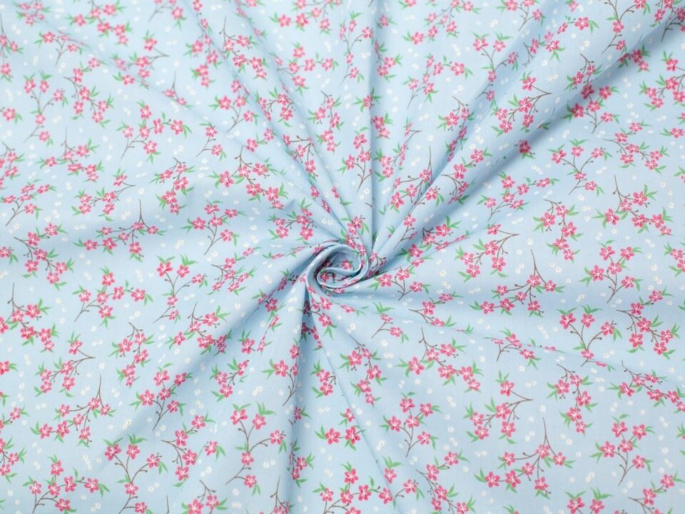 Blue Printed Polycotton Fabric for Dressmaking, 112.5cm / 44" Wide - per metre