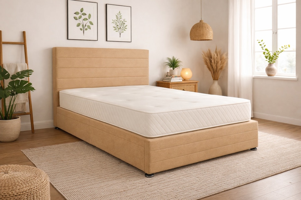 image 1 of Divan Bed Set Headboard and Footboard with Mattress 5ft Kingsize Coffee Suede Storage 4 Drawers