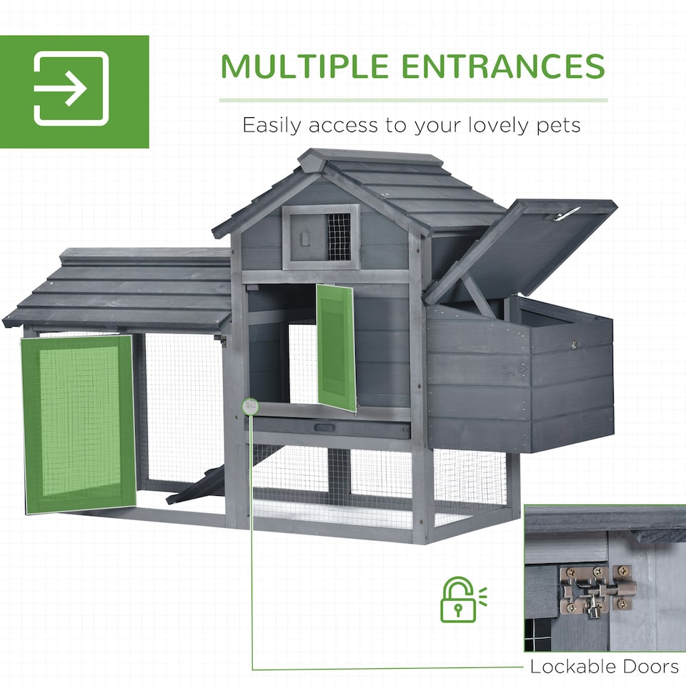 image 1 of PawHut Chicken Coop Hen Cage Small Animal Hutch Nesting Box Outdoor Run Grey