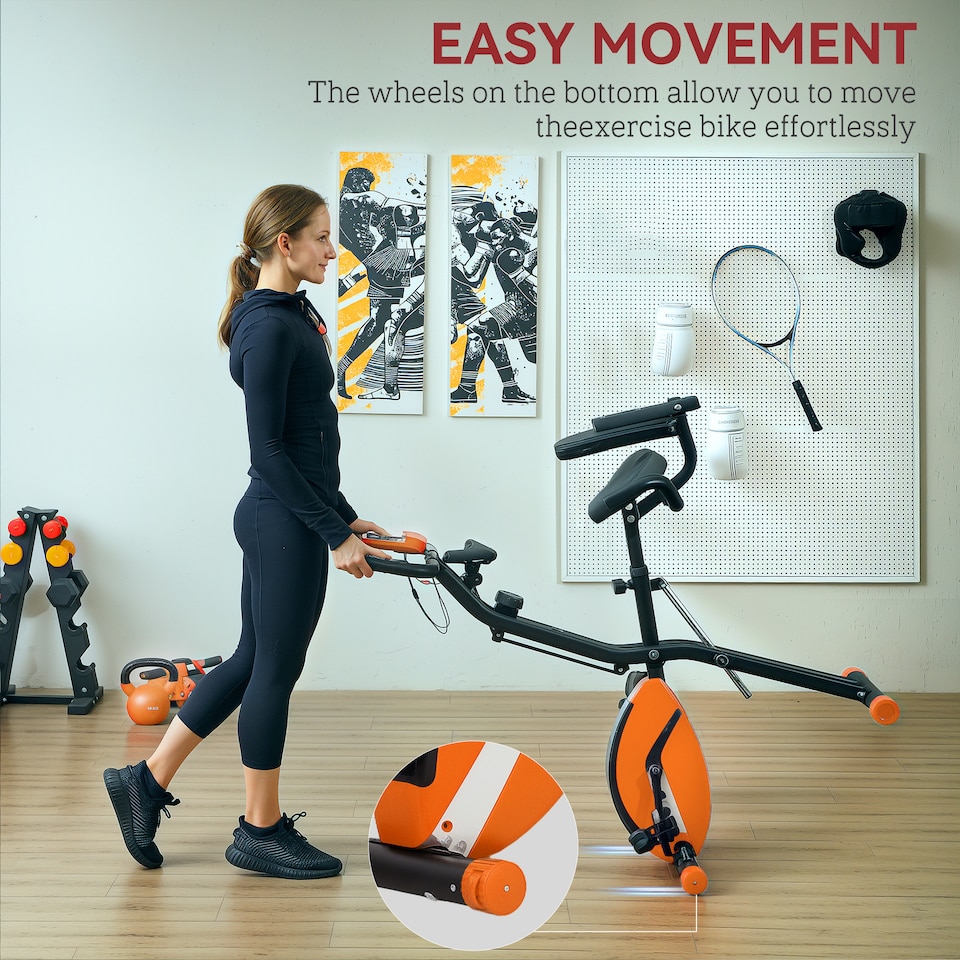 image 1 of SPORTNOW Folding Exercise Bike with Arm Bands and Hand Pulse Sensor, Orange