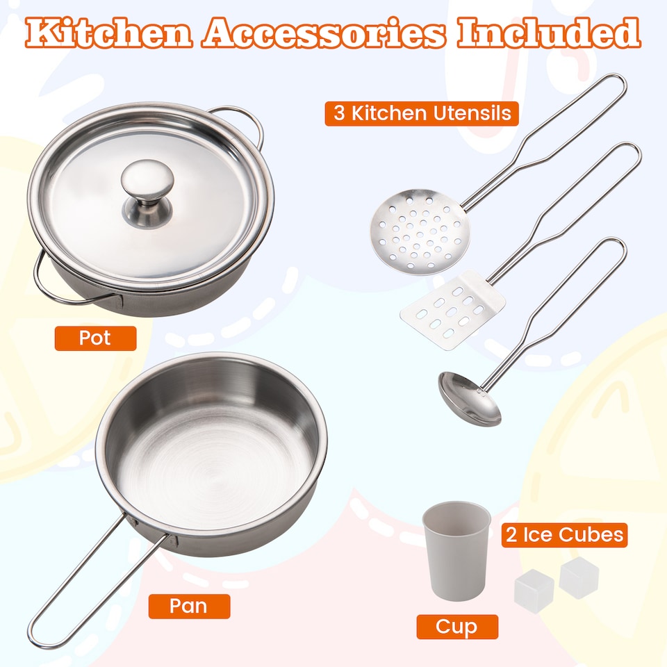 image 1 of COSTWAY Pretend Play Kitchen Kids Wooden Toy Set Kitchen Accessory Playset Grey