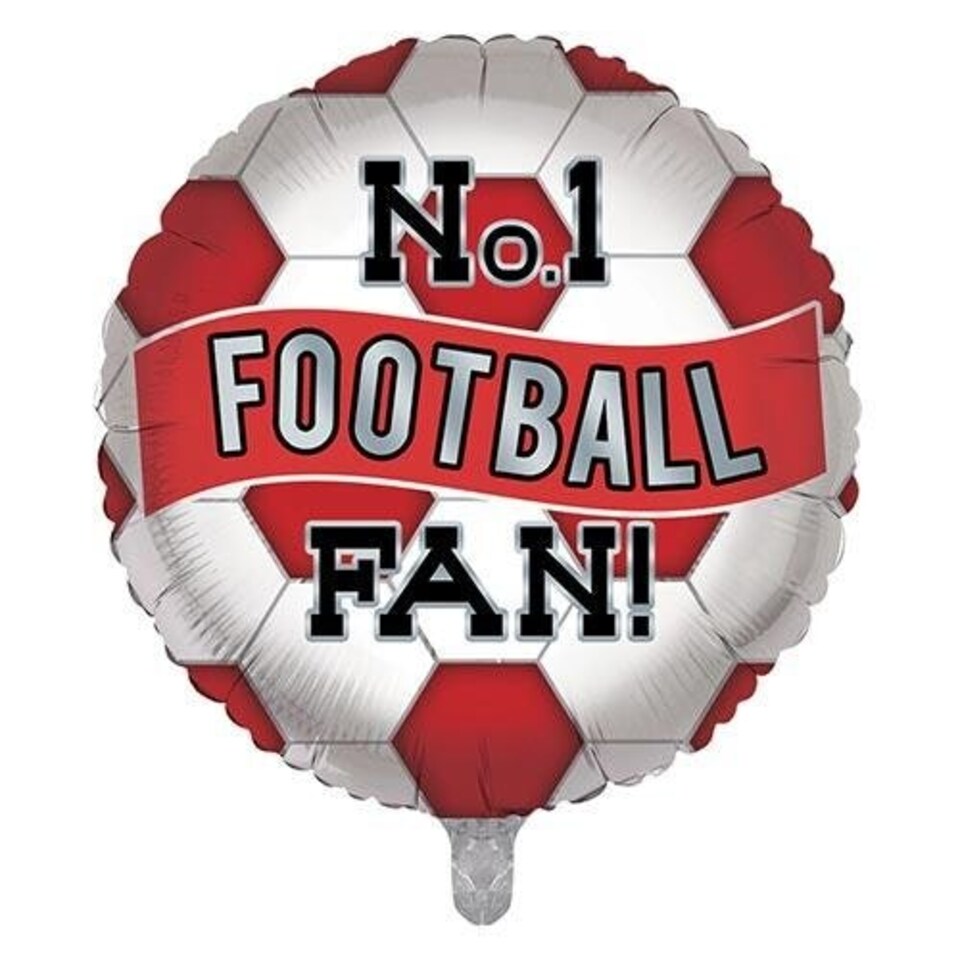 image 1 of Red & White No. 1 Football Fan Round Foil Helium Balloon 46cm / 18 in | Red