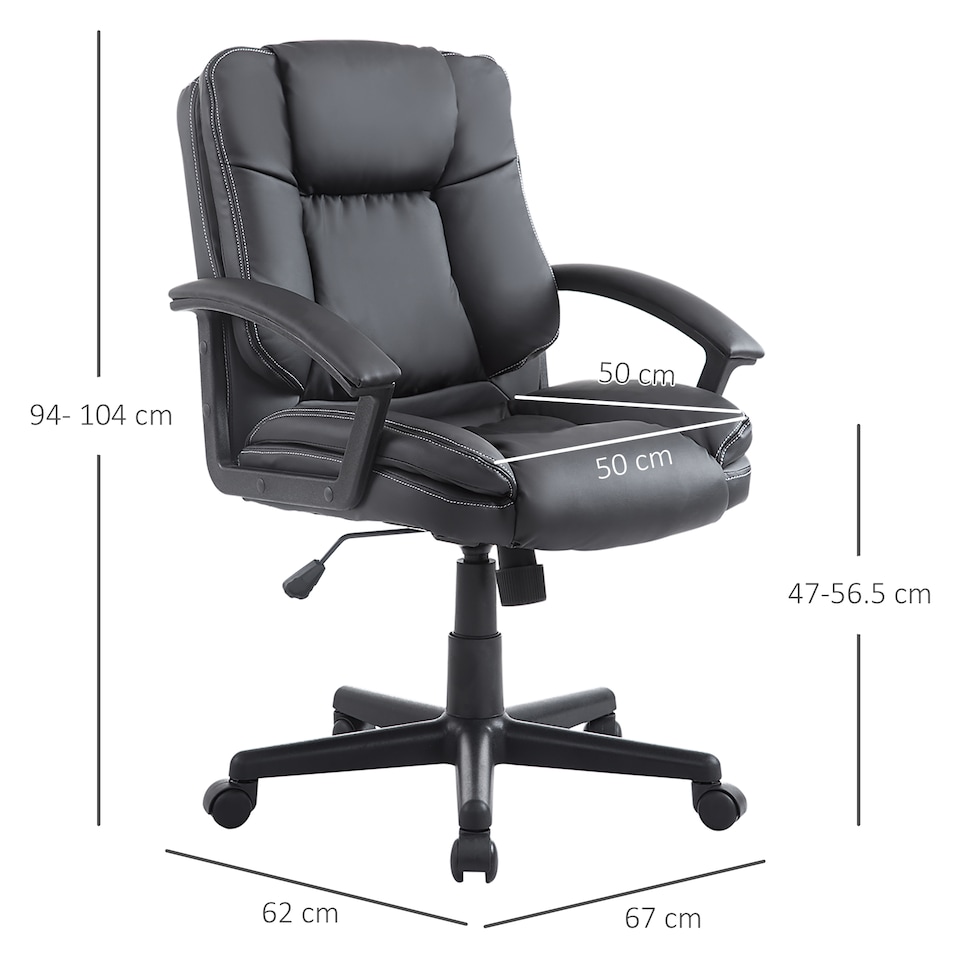 image 1 of HOMCOM Desk Chair, PU Leather Office Chair with Adjustable Height and Swivel Wheels, for Home Work Study, Black