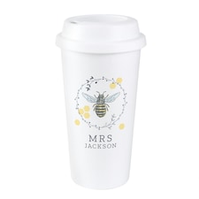 Personalised Bee Insulated Travel Cup White