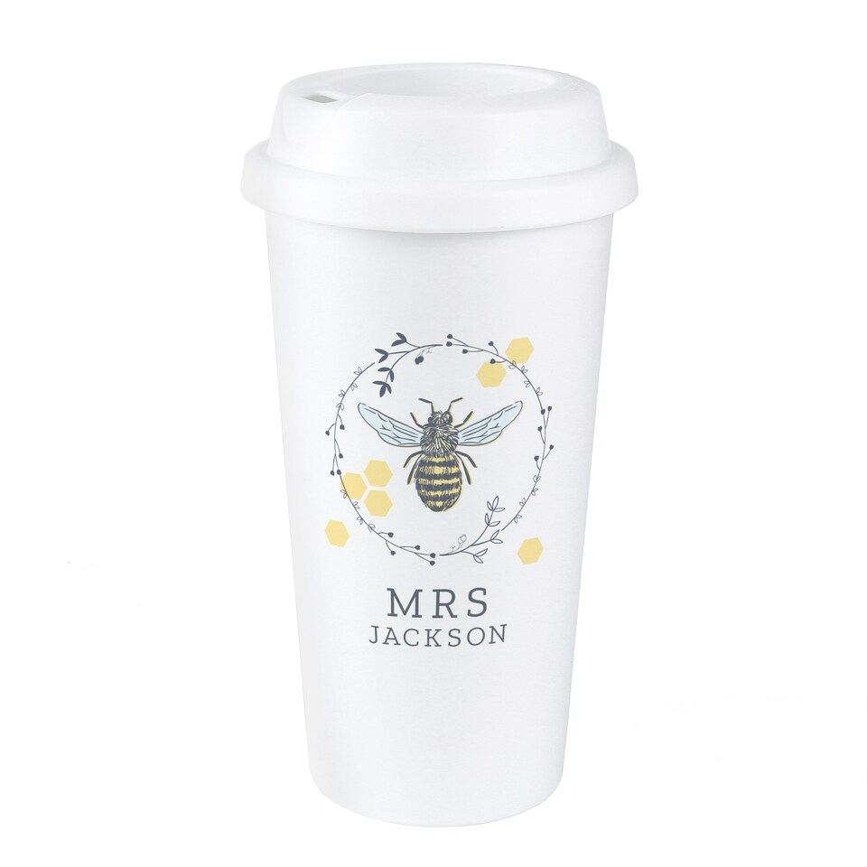 image 1 of Personalised Bee Insulated Travel Cup White